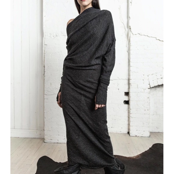 Nicholas K x Free People Rev Sweater M Gray Black Long Reversible Maxi Dress - Picture 14 of 15